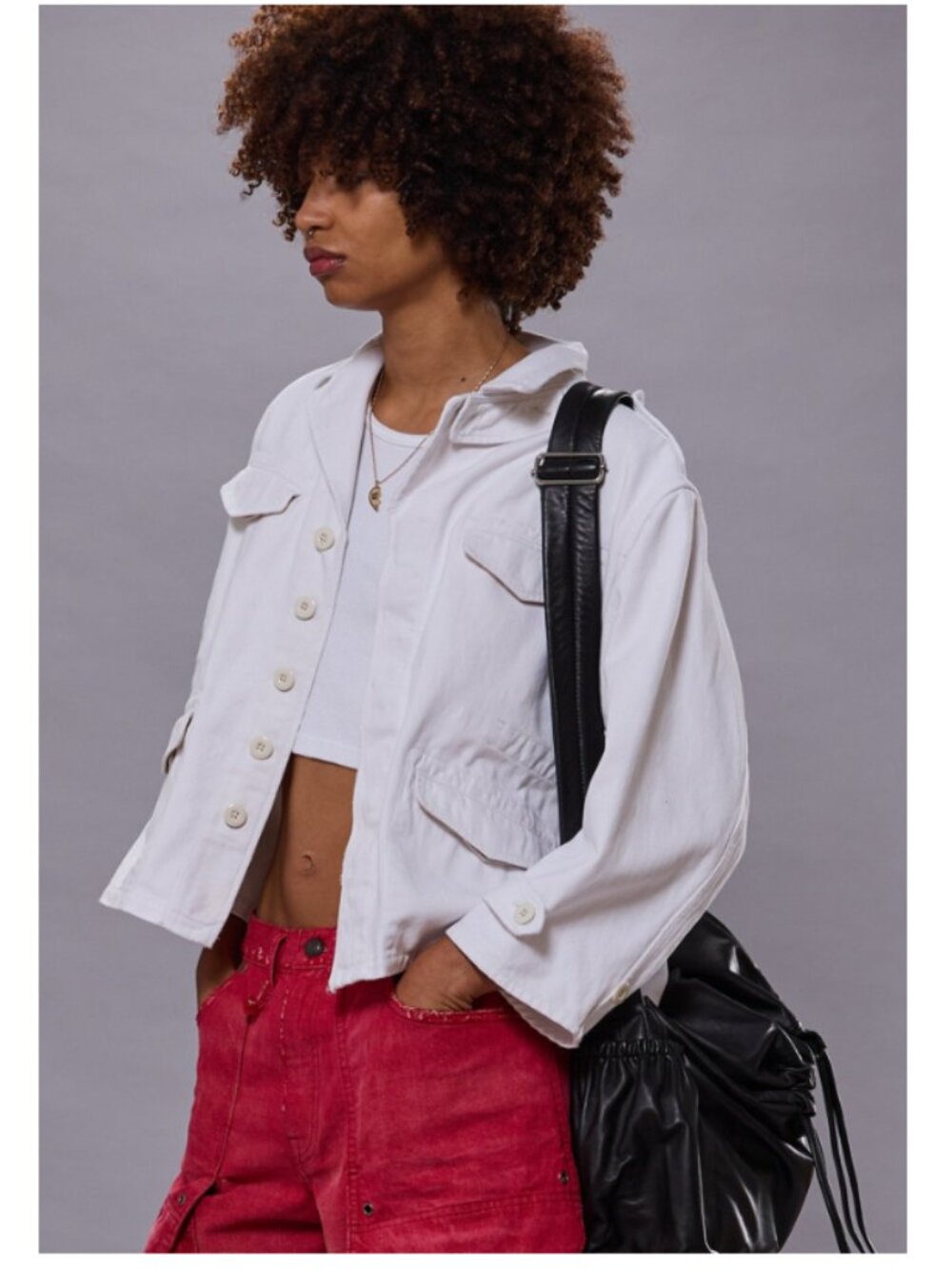 R13 White Boxy Army Denim Jacket